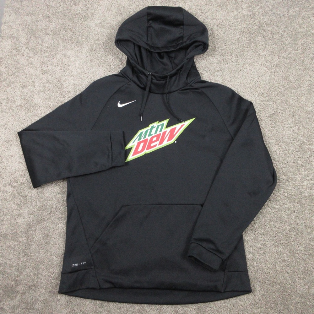 Nike Sweater Mens XL Black Solid Mountain Dew Drifit Pullover Hoodie Sweatshirt